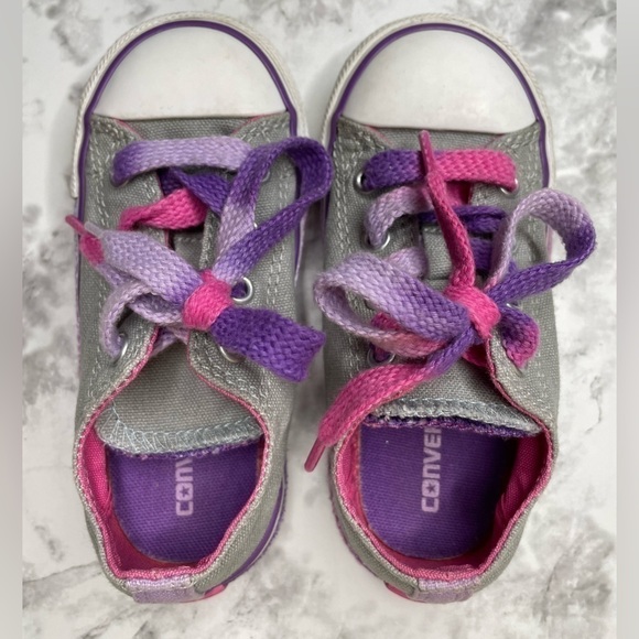 Converse All Star Toddler Gray Pink Purple Lace Up Shoes - Picture 7 of 10